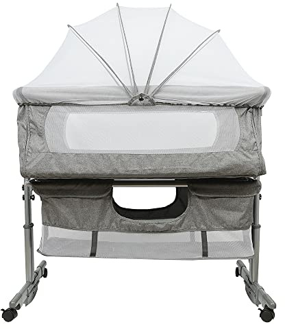 OHMG Babybett mit Schlafmodus und Wiege, Wiege für Neugeborene mit Moskitonetz für Babys von 0 bis 36 Monaten, genug Stauraum, kann 50 kg tragen