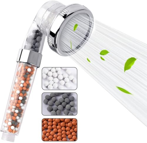 VEHHE Filter Shower Head, High Pressure Shower Head with 3 Spray Modes | Replaceable Filter Beads | Hard Water Friendly | Universal G1/2 | Easy to Clean | For Bathroom