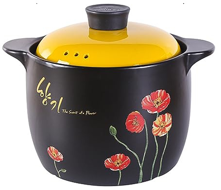 GFHVDC Ceramic Clay Pot for Cooking with Lid Chinese Stew Hot Pot, Earthenware Pot For Cooking Rice, Noodle and Porridge Milk Soup, Casserole Nonstick Cookware for Home Restaurant,6.5l