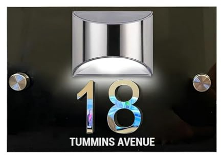 Personlig sol 3D hus nummer skylt anpassad LED modern dörrplatta akryl adress platta upplyst husnummer för utomhus upplyst hem gata gård trädgård (25 x 17,5 cm, svart silver)