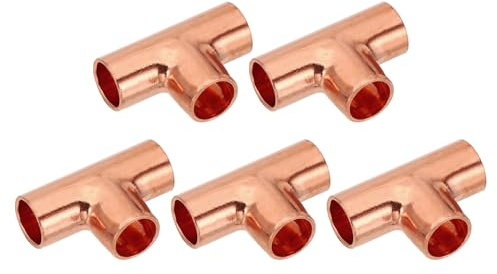 PATIKIL 3/8 ID 1mm dicke T-Stück Kupferfittings Kupfer Lötfitting Kupferarmatur, 5 Stück 99,9% reines Kupferrohrfitting mit kurzem Radius und Schweißlötverbindung