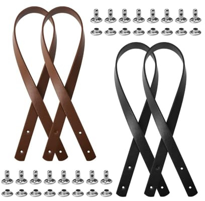 LATRAT 4 Stück Taschenhenkel Leder mit Nieten, Langlebig Taschengriffe Leder Auswechselbar PU Taschengriffe für Häkeltaschen DIY-Handtaschen Länge