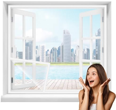 Fly Screen Window Insect Protection No Drilling Mosquito Net Roof Window Fly Screen for Indoor and Outdoor Use 135x145cm White
