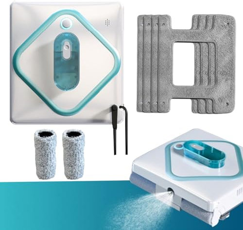 Robot Lava vetri finestre aggiornato con Serbatoio dell'Acqua da 60 ml / 4 Panni per la Pulizia, spruzzo d'Acqua a 3 Vie + Spazzola a Doppio Rullo, App + Telecomando, lavavetri automatizzato