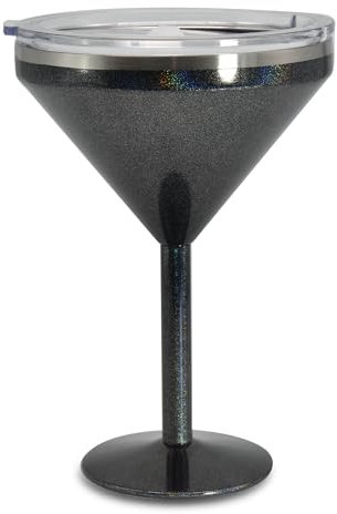 AGH life Stainless Steel Margarita Tumbler with Lid, 295ml Insulated Martini Glasses, Double Wall Insulated Cocktail Tumbler Wine Glasses for Party, Vacation, Pool, Beach (Glitter Paint-Black)