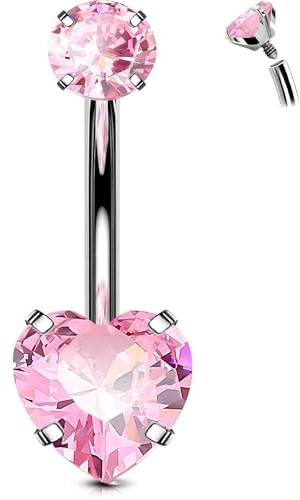 OUFER Body Piercing Titan Bauchnabelpiercing 14G Innen Bauchnabelpiercing Schmuck Herz CZ Bauchnabelpiercing Navel Bars 10/12/14/16mm Belly Button Bars Ring Belly Piercing