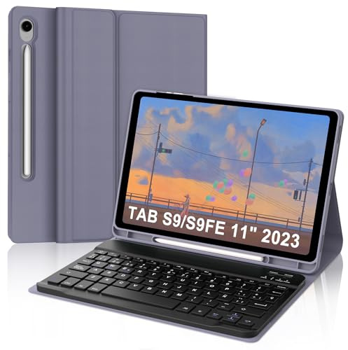 SENGBIRCH Teclado para Samsung Galaxy Tab S10 FE 10.9, Funda Teclado Galaxy Tab S10FE 2025, España Ñ Bluetooth Retroiluminación Keyboard para Samsung Tablet S10FE/S9FE 10.9 Pulgadas, Púrpura Lavanda