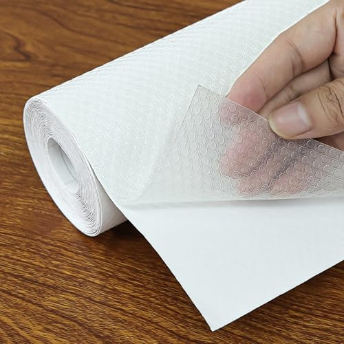 Hersvin Schubladenmatte 40cmx500cm Selbstklebende Schrankpapier Schubladeneinlage Eva Wasserfest Unterlage Teppich für Küchenschränke (Klebende,Transparent Flacher Punkt)