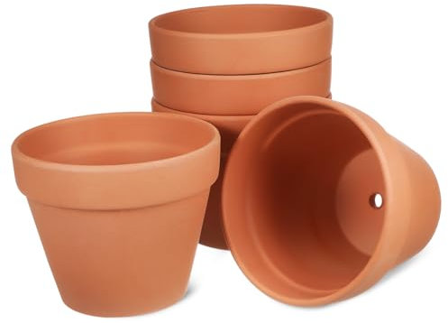 PHENOFICE Lot de 5 Pots en Terre Cuite pour Plantes 12,5 * 13 CM Drainage Pots Décoratifs pour Intérieur et Jardin Matériau Solide et