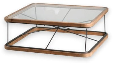 HOME EDELWEIS - Table Basse Bois métal Verre 100x100cm Missouri