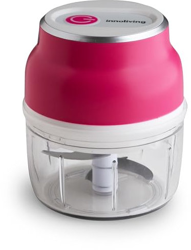 Innoliving Sminuzzatore Elettrico Senza Fili Ricaricabile, Tritatutto Salvaspazio, Lame in Acciaio Inox, Capacità 250ml, Potente e Compatto, Facile da Pulire, Ideale per Ortaggi (PORPORA INN-695P)