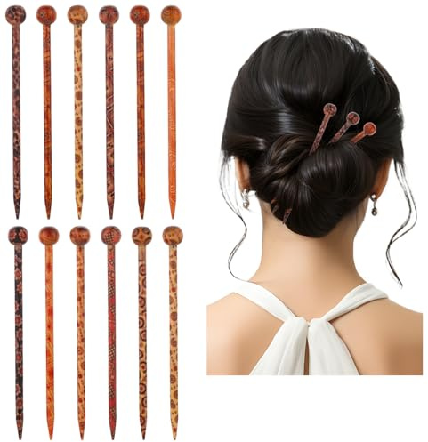 JIYIN 12 Stück Haarstäbchen, Holz Haarnadel Damen Haar Stäbchen Holz Haarnadel Vintage-Stil Lange Chinesische Haarnadeln Holz Haarschmuck für Frauen Mädchen Dutthaar