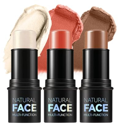 XINYUNXIN Contour Stick avec Highlighter, Bronzer et Blush, Bâton imperméable et non gras pour un contouring facile et naturel, Multicolore, Mate, 3 pièces