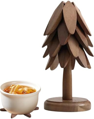Tree Coaster - 4 Robust Tripods Wooden Trivets | Foldable Wood Tree Coaster Set with Dependable Base Stand | Solid Wood Insulation Pad for Coasters, Hot Pots and Pans