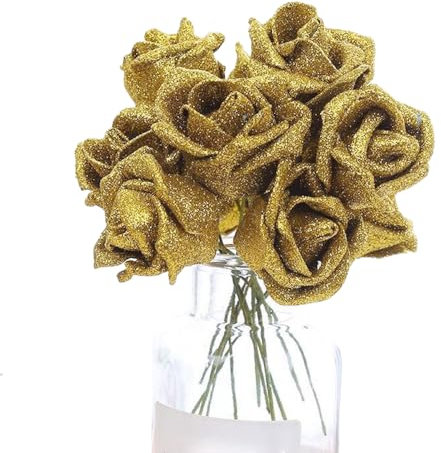 Anevous 6 Stück Kunstrosen Künstliche, Einzelne Lange Stamm Künstliche Blumen, Rosen Blume Deko, Kunstblumen Blumensträuße für Blumenarrangement, Hochzeit, Haus, Hotel, Partydekoration,Gold