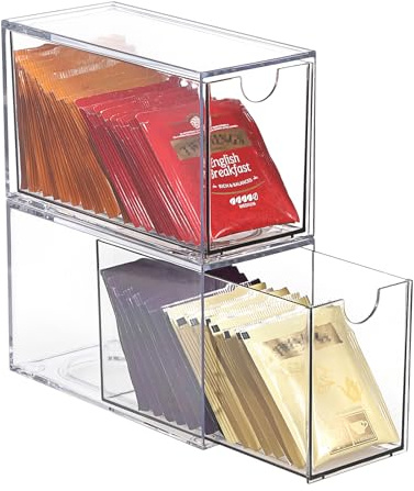 OGANAZI 2 Stück Transparent Teebeutel Organizer Acryl Teebox mit Schubladen