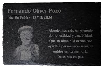 Forging Art Bcn Placa funeraria conmemorativa - Tamaño 200 x 130 mm - Foto, fecha y dedicatoria personalizable - Soporte opcional