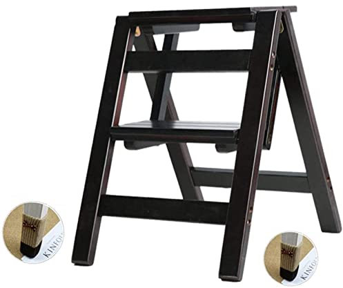 sgabello a gradini， Sgabello a gradini pieghevole Scaletta a 3 livelli, sgabello a scaletta pieghevole multifunzionale in legno massello, sgabello a gradini(Black,3)
