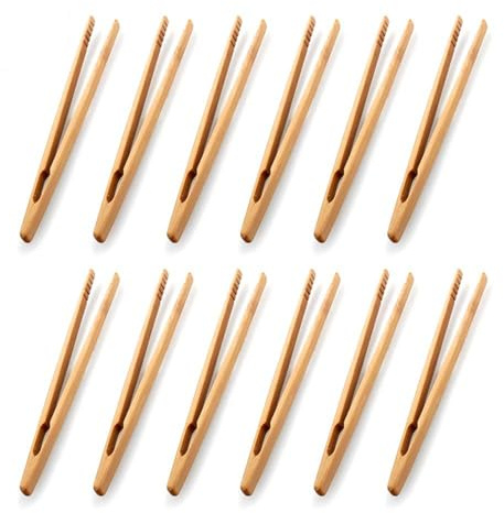 12pcs Sweet Tongs Wood Toast Bamboo Kitchen for Cooking Tea Utensil Sugar Bamboo Salad TongKongfu Tea Wooden Tea Clip Food Tea Tweezer,Sugar, Toast, Wooden Toaster Tongs