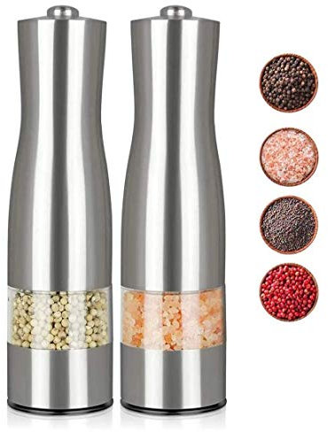 TONZN Molinillo de Pimienta o salero para Chefs Profesionales: el Mejor Molinillo de Especias con Acero Inoxidable Cepillado, Cuchilla de cerámica y Grosor Ajustable, Juego de 2