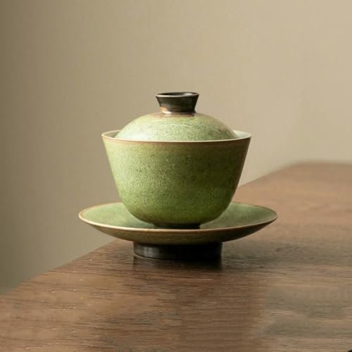 MIONGKI Juego de té Gaiwan de Porcelana con Cambio de Horno, sopera, Taza, Cuencos Verdes, Juego para la Ceremonia del té Chawan