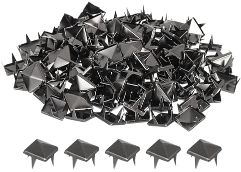 QUARKZMAN 100 Pcs Rivets Pyramid 9mm Rivets Carrés à 4 Pattes Clous Pyramid | pour Vêtements, Métalliques Noirs Artisanat, Clous Punk Rock pour Vêtements Sacs Chaussures en Cuir