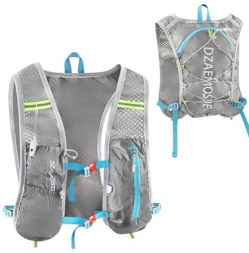 DZAEMOSIIE Laufweste für Damen und Herren, Verstellbare Laufrucksack, Leichter Trinkrucksack Laufen 5L, Runing Vest Reflektierend für Jogging, Trailrunning, Fahrrad, Marathon, Motorrad, Grau‌