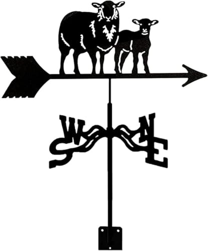Girouette en métal pour moutons et agneaux avec revêtement antirouille pratique pour toit extérieur, décoration de jardin, cour, indicateur de direction du vent