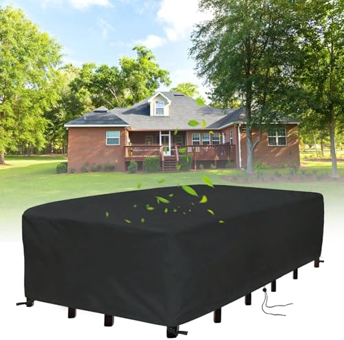 300x230x70cm/LxWxH Abdeckungen für Gartenmöbel Wasserdicht, Rechteckig Schutzhülle Gartenmöbel Winterfest, für Gartentische Terrassenmöbel, Regenschutz und Staubfest, Schwerlast Oxford Gewebe