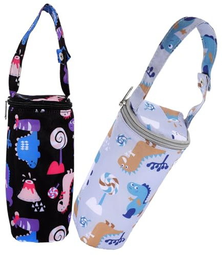 CVUTOVO Insulated Bottle Bag Baby Carriage Accessories Bottle Thermal Bag and Baby’s Food 2pcs 300d Oxford Cloth with Tin Lining Snap Clip Attachment for Outing