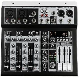 Mesa Mezclas DJ, Mezclador de sonido 2x entrada estéreo mono Consola de mezcla digital de 4 canales for DJ Studio Stage
