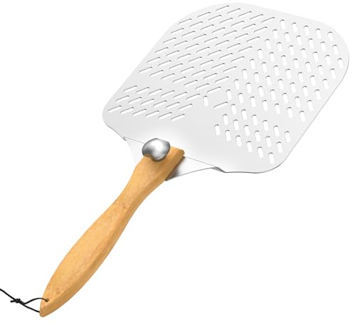 Pizza Peel 12 inch Aluminum Perforated Pizza Paddle with Wood Handle Lightweight Heat Resistant Pizzas Shovel for Homemade Baking Pizzas Turning Spatula Accessories