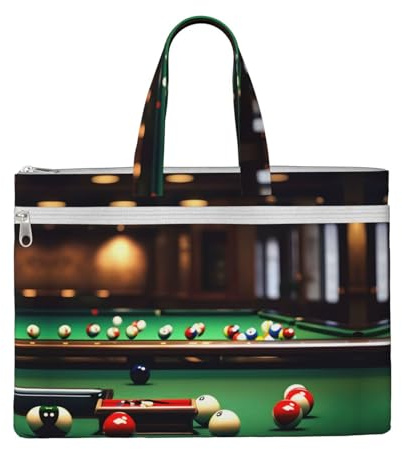 KOUUIP Billard-Dokumententasche aus Segeltuch mit Druck, 26,7 x 38,1 cm, 2 Reißverschlusstaschen, aufgeräumt für Büroakten
