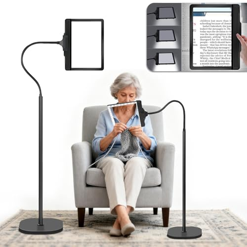 NZQXJXZ 5X Rechargeable Magnifying Glass with Light and Stand, 3-in-1 Magnifier with 43 Adjustable Brightness LEDs, Flexible Gooseneck Floor Standing Magnifying Glasses for Hobby, Craft, Reading