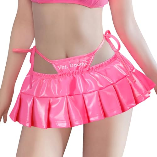 LittleForBig dam Yes Daddy metallisk optik minikjol Y2K i bodycon-stil med höftband konstläder Micro Mini kjol, ROSA, L