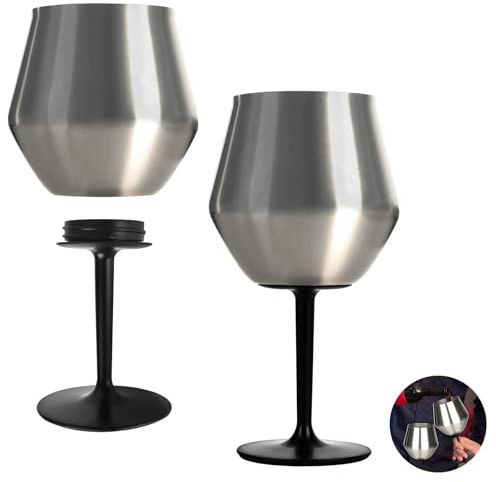 Wine Tumbler with Detachable Stem & Stemless, 14oz/420ml Stainless Steel Wine Glass, Insulated Tumbler Portable, Unbreakable Shatterproof Metal Red Wine Glasses for Outdoor, Travel, Camping, Pool