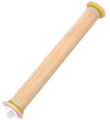 Mattarello regolabile in legno con anelli di spessore, perfetto per cuocere pizza, torte e altro ancora, set di utensili da cucina (43,2 cm)