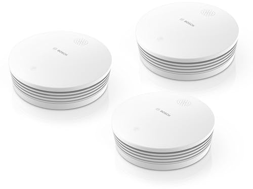 Bosch Smart Home Detector de Humo Conectado II, Detector de Incendios con función de aplicación y batería reemplazable, Compatible con Apple HomeKit, Juego de 3 Unidades
