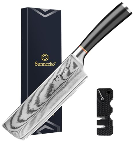 Sunnecko Damast Nakiri Messer 18cm - Japanisches Profi-Küchenmesser aus Damaszener Stahl mit Ergonomischem Griff, Extrem Scharfes Damastmesser & Rostfrei, Kochmesser Ideal für Gemüse, Sushi & Kräuter