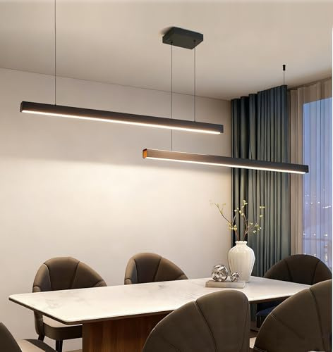 DDYY 200cm Dimmbare LED Hängelampe esstisch,Schwarz Pendelleuchte mit Fernbedienung,80w Moderne Linear design Hängeleuchte,Esstischlampe hängend Höhenverstellbar Pendellampe,Esszimmerlampe,Bürolampe