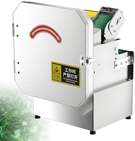 DNEPEI Picadora de Verduras eléctrica, rebanadora, picadora y trituradora Comercial para cebolletas, Chile, Frijoles y Hierbas. Grosor y Longitud Ajustables.Cuchillas de Acero Inoxidable 110V