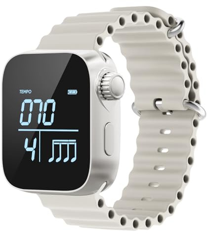 Vibrating Metronome Watch, Wearable Metronome for Guitar, Violin, Piano, Drum Practice, and Workout Tempo Trainer with Adjustable Strap, App Support and Long Battery Life (Beige)