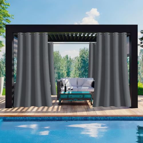 Monucep Outdoor Vorhang 2 Stück, 213(H) x 132(B) cm,Outdoorvorhänge Wasserdicht,Blickdicht,Vorhang Outdoor Sonnenschutz mit ösen,Sichtschutz für Terrasse,Balkon,Pavillon,Grau