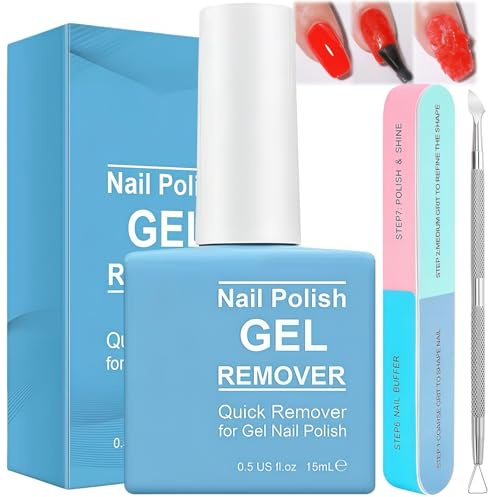 Gel Nail Polish Remover Kit, Includes Nail File & Scraper, Gel Polish Remover for Nails, Fast Removal in 2-4 Minutes, No Foil, Soaking, or Wrapping Needed, for Professional & Home Use (15ML)