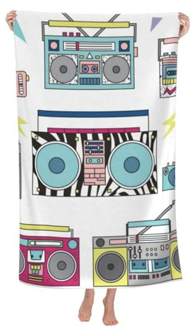 ocpcrn Beach Towel Set of Various Vintage Cassette Players. Retro 80s Microfiber Beach Towels Blanket Oversized Tropical Big Extra Large XL Pool Towels Quick Dry Sandproof for Women Girls Kids