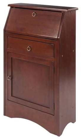 Pemberly Row Transitional Solid Wood Secretary Desk, 38.58 H x 25.12 W x 11.93 D, Antique Walnut Finish, Fold Down Table with Inner Shelves, Compact Multifunctional Writing Desk for Home Office or