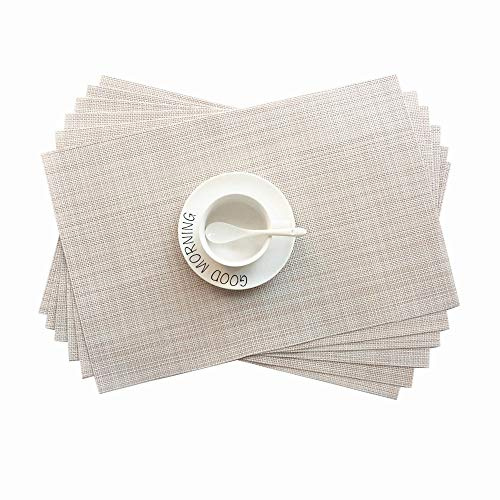 Addfun®Tischsets, Neu PVC Isolierung rutschfest Isolierung Waschbar Platzdeckchen(Beige, 6er Set)
