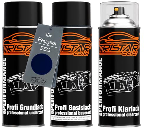 TRISTARcolor Billack Sprayburkset för Peugeot EEG Bleu Magnetic Nacre Baslack Klarlack Sprayburk 400ml