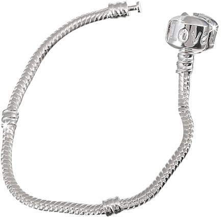 21cm Love Clasp Snake Chain Charm Bracelet, Long Fit 925 Silver Finish, Pandora Style Bead Bracelet for Charms, Birthday Jewellery Gift for Women, Girls, Wife, Girlfriend, Daughter or Friend