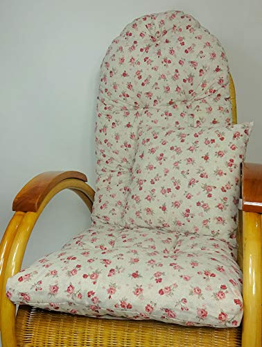 Rattani - Auflage/Polster für Schaukelstuhl, Liegestuhl, Ersatzpolster Gr. 130 x 50 x 12 cm + Zierkissen 40 x 40 cm Stoff Stoff Mirha Leinen Rose - Made in EU